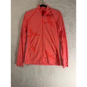 Oiselle Flyout Seamless Full Zip Jacket Coral Orange Bird Jacquard Mens M